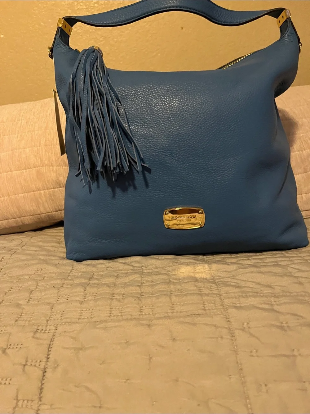 Michael Kors Blue Leather Hobo Bag with Tassel